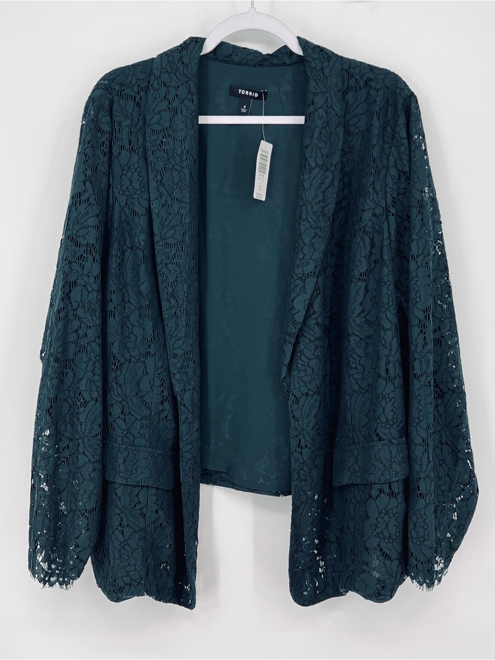 Torrid New Women’s 4X Dark Green Open Front Lace Blazer Jacket
